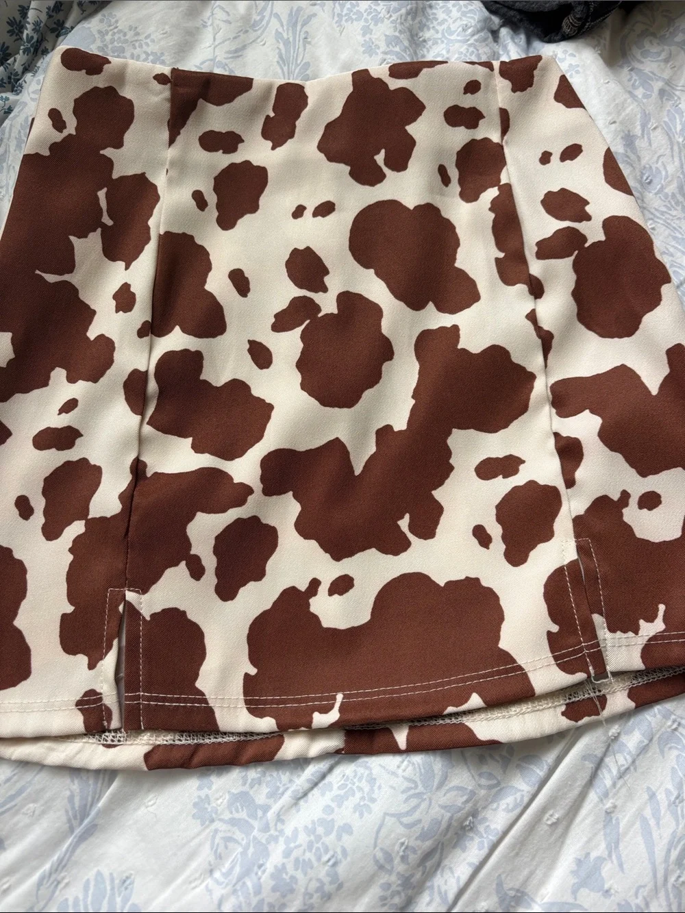 Brown Cow-Print Mini Skirt - Girls